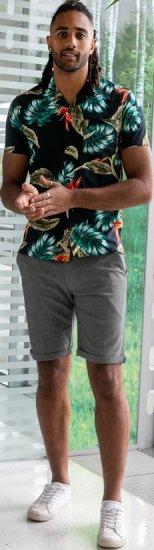 D555 Selby Hawaiian AOP Short Sleeve Revere Collar Shirt Black - Ризи - мъжки ризи големи размери
