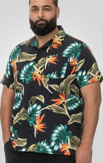 D555 Selby Hawaiian AOP Short Sleeve Revere Collar Shirt Black - Ризи - мъжки ризи големи размери