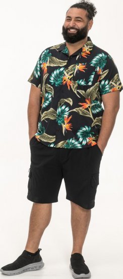 D555 Selby Hawaiian AOP Short Sleeve Revere Collar Shirt Black - Ризи - мъжки ризи големи размери