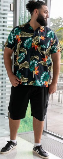 D555 Selby Hawaiian AOP Short Sleeve Revere Collar Shirt Black - Ризи - мъжки ризи големи размери