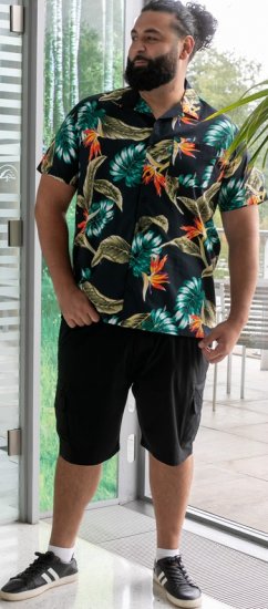 D555 Selby Hawaiian AOP Short Sleeve Revere Collar Shirt Black - Ризи - мъжки ризи големи размери