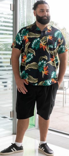 D555 Selby Hawaiian AOP Short Sleeve Revere Collar Shirt Black - Ризи - мъжки ризи големи размери