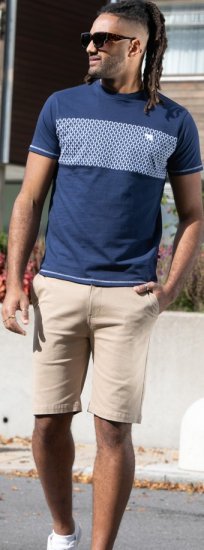 D555 Swansea Cut And Sew Crew Neck T-Shirt Navy - Тениски - мъжки тениски големи размери