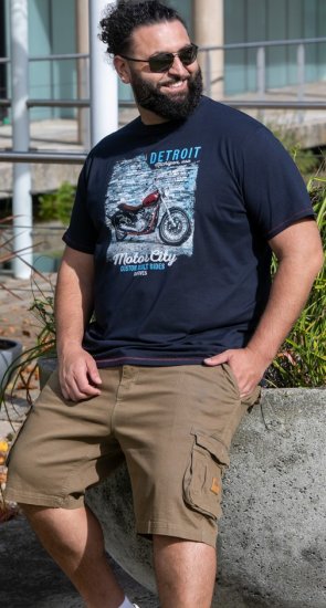 D555 Knowle Detroit Motor Bike Printed Crew Neck T-Shirt Navy - Тениски - мъжки тениски големи размери