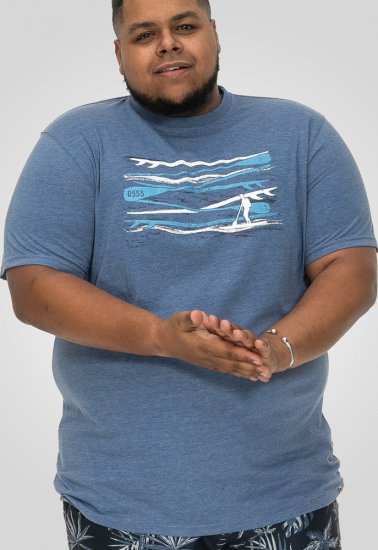 D555 Cardiff Surfer And Waves Printed Crew Neck T-shirt Denim Marl - Тениски - мъжки тениски големи размери