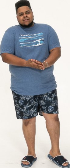 D555 Cardiff Surfer And Waves Printed Crew Neck T-shirt Denim Marl - Тениски - мъжки тениски големи размери