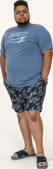 D555 Cardiff Surfer And Waves Printed Crew Neck T-shirt Denim Marl - Тениски - мъжки тениски големи размери