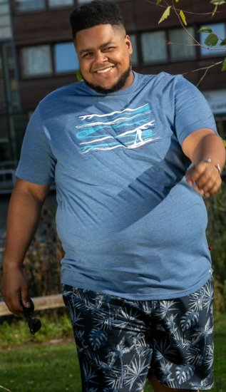 D555 Cardiff Surfer And Waves Printed Crew Neck T-shirt Denim Marl - Тениски - мъжки тениски големи размери