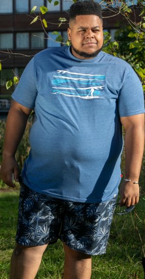 D555 Cardiff Surfer And Waves Printed Crew Neck T-shirt Denim Marl - Тениски - мъжки тениски големи размери