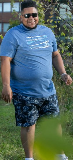 D555 Cardiff Surfer And Waves Printed Crew Neck T-shirt Denim Marl - Тениски - мъжки тениски големи размери