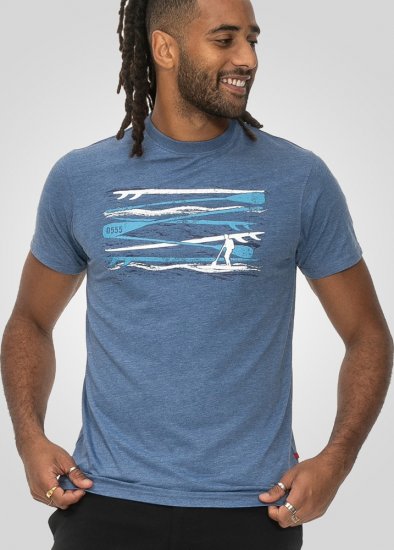 D555 Cardiff Surfer And Waves Printed Crew Neck T-shirt Denim Marl - Тениски - мъжки тениски големи размери