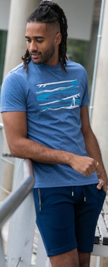 D555 Cardiff Surfer And Waves Printed Crew Neck T-shirt Denim Marl - Тениски - мъжки тениски големи размери