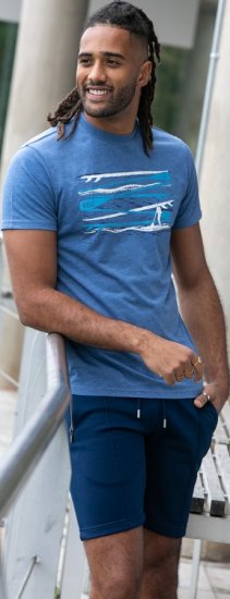 D555 Cardiff Surfer And Waves Printed Crew Neck T-shirt Denim Marl - Тениски - мъжки тениски големи размери