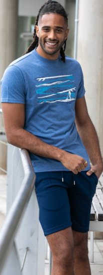 D555 Cardiff Surfer And Waves Printed Crew Neck T-shirt Denim Marl - Тениски - мъжки тениски големи размери