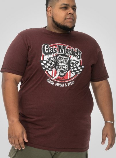 D555 Loughborough Official Gas Monkey Crew Neck T-Shirt Burgundy Black Twist - Тениски - мъжки тениски големи размери