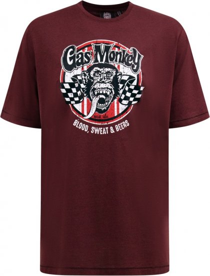 D555 Loughborough Official Gas Monkey Crew Neck T-Shirt Burgundy Black Twist - Тениски - мъжки тениски големи размери