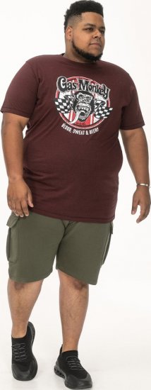 D555 Loughborough Official Gas Monkey Crew Neck T-Shirt Burgundy Black Twist - Тениски - мъжки тениски големи размери