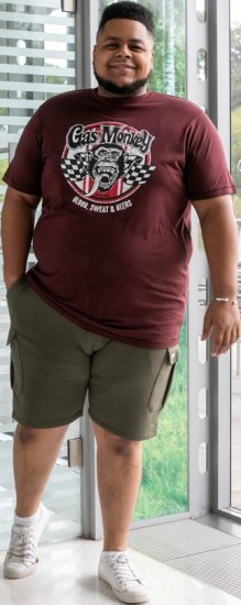 D555 Loughborough Official Gas Monkey Crew Neck T-Shirt Burgundy Black Twist - Тениски - мъжки тениски големи размери