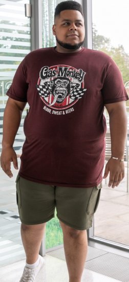 D555 Loughborough Official Gas Monkey Crew Neck T-Shirt Burgundy Black Twist - Тениски - мъжки тениски големи размери