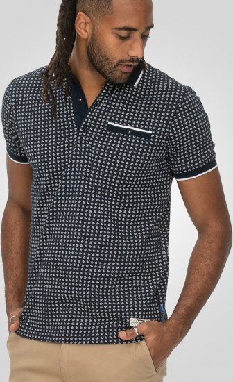 D555 Coventry AOP Polo Shirt Jacquard Collar & Ribbed Cuffs Navy - Поло тениски - мъжки тениски с яка големи размери