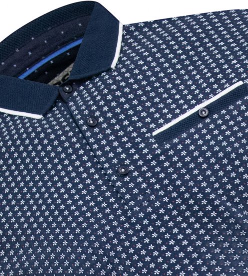 D555 Coventry AOP Polo Shirt Jacquard Collar & Ribbed Cuffs Navy - Поло тениски - мъжки тениски с яка големи размери