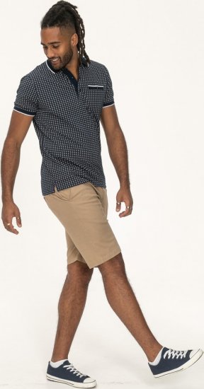 D555 Coventry AOP Polo Shirt Jacquard Collar & Ribbed Cuffs Navy - Поло тениски - мъжки тениски с яка големи размери