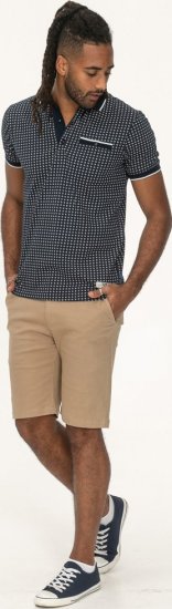 D555 Coventry AOP Polo Shirt Jacquard Collar & Ribbed Cuffs Navy - Поло тениски - мъжки тениски с яка големи размери