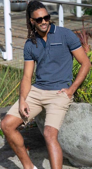 D555 Coventry AOP Polo Shirt Jacquard Collar & Ribbed Cuffs Navy - Поло тениски - мъжки тениски с яка големи размери