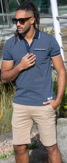 D555 Coventry AOP Polo Shirt Jacquard Collar & Ribbed Cuffs Navy - Поло тениски - мъжки тениски с яка големи размери