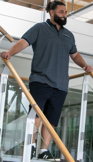 D555 Coventry AOP Polo Shirt Jacquard Collar & Ribbed Cuffs Navy - Поло тениски - мъжки тениски с яка големи размери