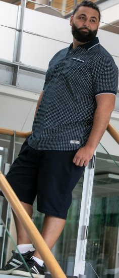 D555 Coventry AOP Polo Shirt Jacquard Collar & Ribbed Cuffs Navy - Поло тениски - мъжки тениски с яка големи размери