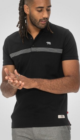 D555 Stafford Cut And Sew Embroidery Stripe Short Sleeve Polo Black - Поло тениски - мъжки тениски с яка големи размери