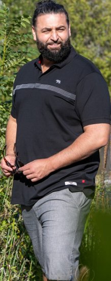 D555 Stafford Cut And Sew Embroidery Stripe Short Sleeve Polo Black - Поло тениски - мъжки тениски с яка големи размери