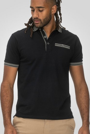 D555 Ilkeston Jacquard Collar & Cuff Short Sleeve Pique Polo Navy - Поло тениски - мъжки тениски с яка големи размери