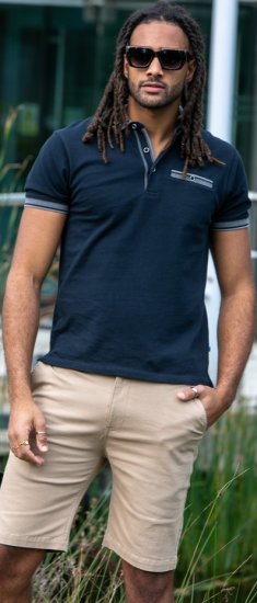 D555 Ilkeston Jacquard Collar & Cuff Short Sleeve Pique Polo Navy - Поло тениски - мъжки тениски с яка големи размери