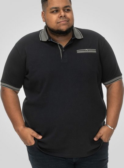 D555 Ilkeston Jacquard Collar & Cuff Short Sleeve Pique Polo Navy - Поло тениски - мъжки тениски с яка големи размери