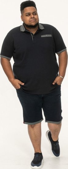 D555 Ilkeston Jacquard Collar & Cuff Short Sleeve Pique Polo Navy - Поло тениски - мъжки тениски с яка големи размери