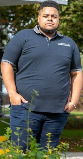 D555 Ilkeston Jacquard Collar & Cuff Short Sleeve Pique Polo Navy - Поло тениски - мъжки тениски с яка големи размери