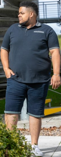 D555 Ilkeston Jacquard Collar & Cuff Short Sleeve Pique Polo Navy - Поло тениски - мъжки тениски с яка големи размери