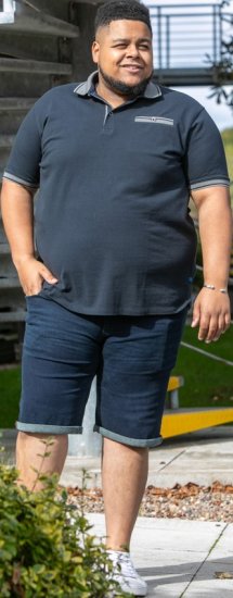 D555 Ilkeston Jacquard Collar & Cuff Short Sleeve Pique Polo Navy - Поло тениски - мъжки тениски с яка големи размери