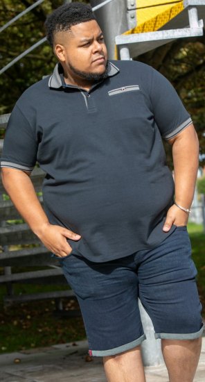 D555 Ilkeston Jacquard Collar & Cuff Short Sleeve Pique Polo Navy - Поло тениски - мъжки тениски с яка големи размери