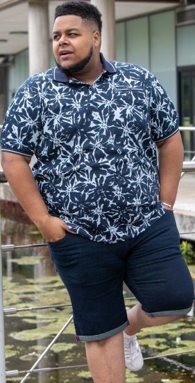 D555 Halifax AOP Hawaiian Print Short Sleeve Polo Blue - Тениски - мъжки тениски големи размери
