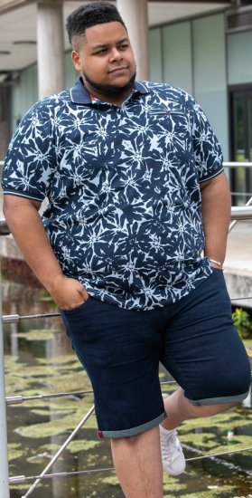 D555 Halifax AOP Hawaiian Print Short Sleeve Polo Blue - Тениски - мъжки тениски големи размери