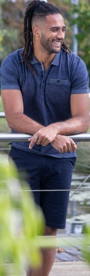 D555 Uttoxeter AOP Leaf Print Short Sleeve Polo Denim - Поло тениски - мъжки тениски с яка големи размери