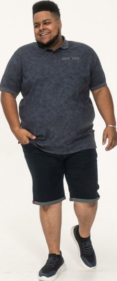 D555 Uttoxeter AOP Leaf Print Short Sleeve Polo Denim - Поло тениски - мъжки тениски с яка големи размери