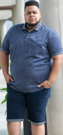 D555 Uttoxeter AOP Leaf Print Short Sleeve Polo Denim - Поло тениски - мъжки тениски с яка големи размери