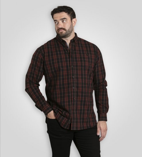 D555 Horsham Long Sleeve Shirt with Chest Pocket Burgundy/Black Check - Ризи - мъжки ризи големи размери