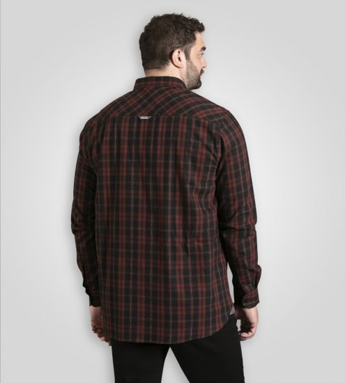 D555 Horsham Long Sleeve Shirt with Chest Pocket Burgundy/Black Check - Ризи - мъжки ризи големи размери
