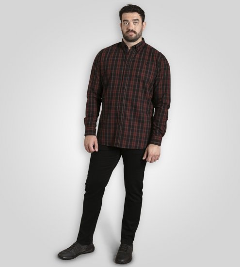 D555 Horsham Long Sleeve Shirt with Chest Pocket Burgundy/Black Check - Ризи - мъжки ризи големи размери