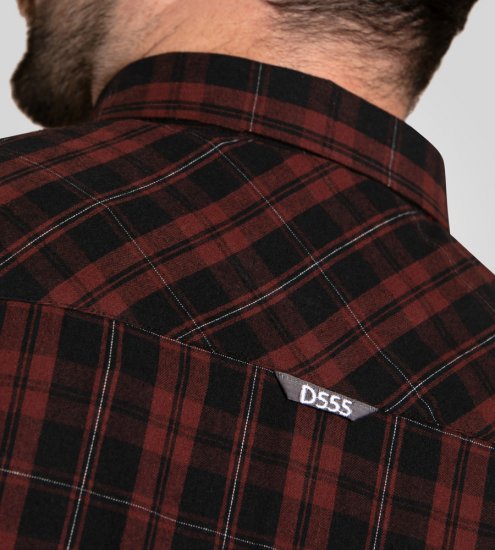 D555 Horsham Long Sleeve Shirt with Chest Pocket Burgundy/Black Check - Ризи - мъжки ризи големи размери